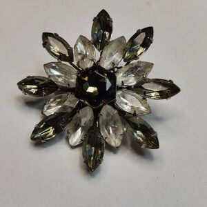 Vintage Crystal Smokey Rhinestone Flower Pin